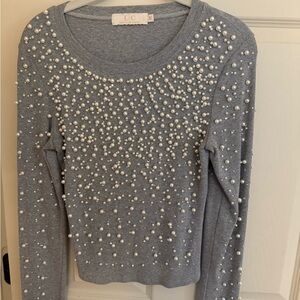 LC Gray Pearl Embellished Women's Top